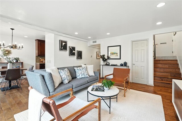 1967 Rolling Vista Dr Unit 58, Lomita, CA 90717 - living room with a chandelier, stairs, recessed lighting, and light wood-type flooring
