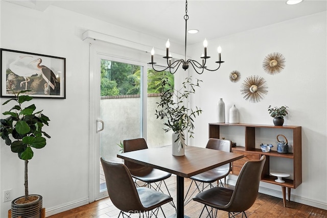 1967 Rolling Vista Dr Unit 58, Lomita, CA 90717 - dining area with a chandelier, hardwood / wood-style floors, and recessed lighting