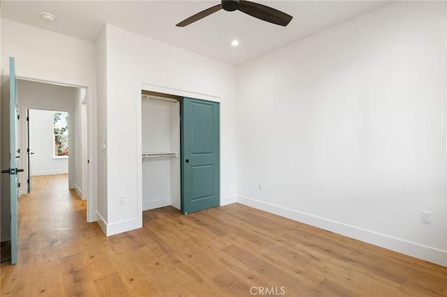 904 Waggoner Rd, Paradise, CA 95969 - unfurnished bedroom featuring light wood finished floors, a closet, recessed lighting, and ceiling fan