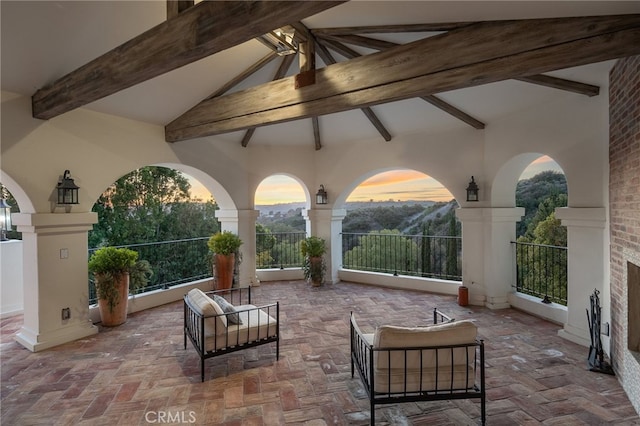 30671 Steeplechase Dr, San Juan Capistrano, CA 92675 - patio terrace at dusk featuring outdoor lounge area and a patio area