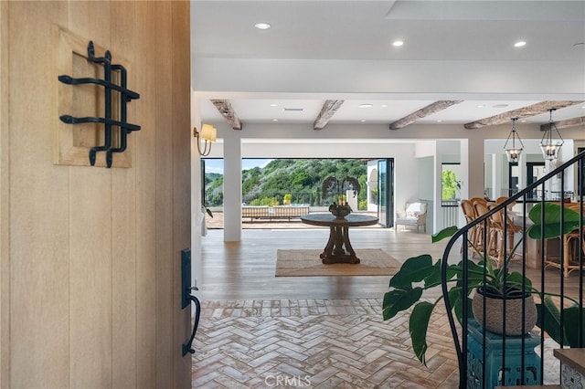 30671 Steeplechase Dr, San Juan Capistrano, CA 92675 - corridor featuring beam ceiling and recessed lighting