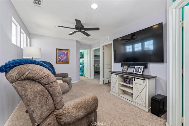 11409 Calle Positas, Jurupa Valley, CA 91752 - living room with a ceiling fan, light colored carpet, healthy amount of natural light, and recessed lighting
