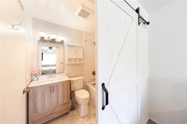 20004 Waverly Glen St Unit 46, Yorba Linda, CA 92886 - full bathroom with vanity, tub / shower combination, marble look tile flooring, and a ceiling fan