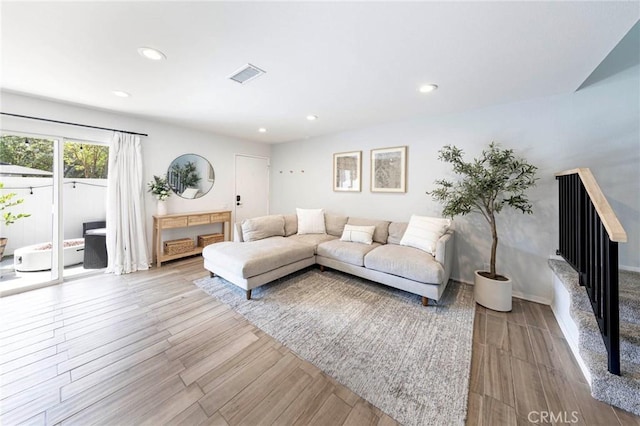 20004 Waverly Glen St Unit 46, Yorba Linda, CA 92886 - living area featuring wood finished floors, recessed lighting, and stairs