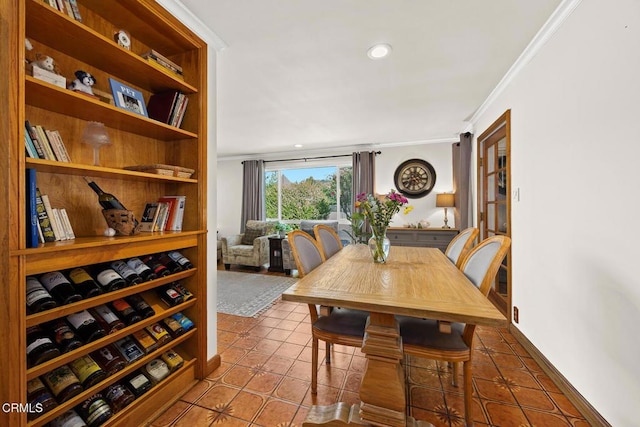 215 Bridewell St, Los Angeles, CA 90042 - dining room featuring ornamental molding, tile patterned floors, and recessed lighting