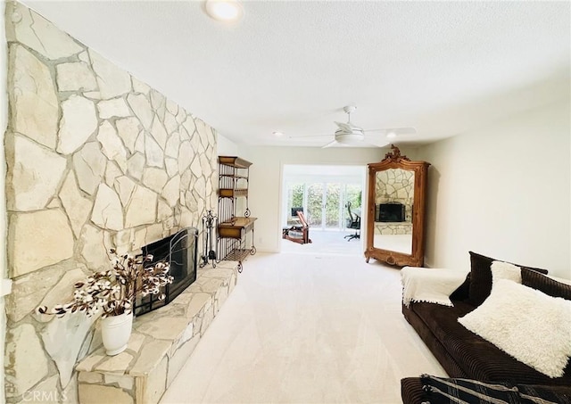 1212 Dover Dr, Newport Beach, CA 92660 - living room with a fireplace, ceiling fan, carpet floors, and recessed lighting