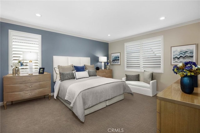 13902 Hidden Pines Ct, Victorville, CA 92392 - bedroom with recessed lighting, carpet, and ornamental molding