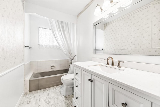 6116 Choctaw Dr, Westminster, CA 92683 - bathroom with vanity, marble look tile flooring, and wallpapered walls