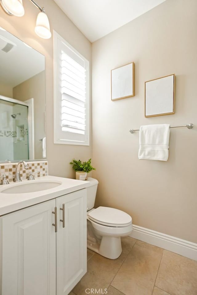 2282 E Rosecrans Ct, Brea, CA 92821 - full bath with a shower stall, vanity, tasteful backsplash, and tile patterned flooring