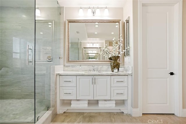 2282 E Rosecrans Ct, Brea, CA 92821 - full bath with vanity, a shower stall, and recessed lighting