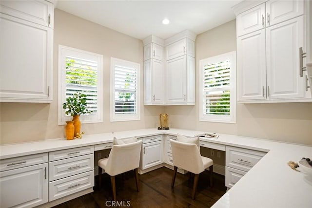 2282 E Rosecrans Ct, Brea, CA 92821 - office area with built in study area, plenty of natural light, dark wood-style flooring, and recessed lighting
