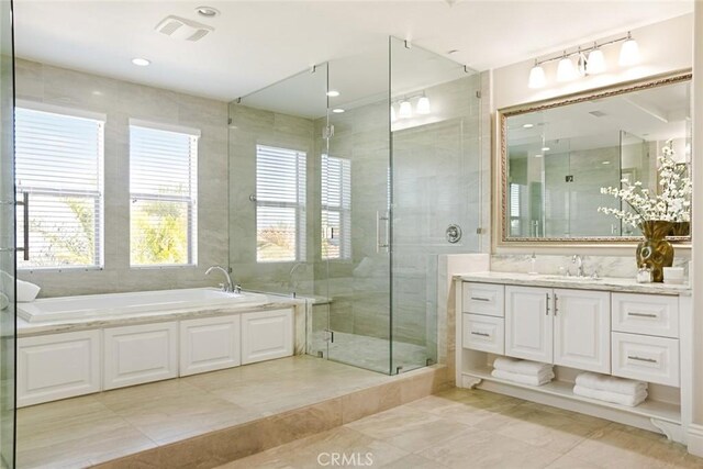 2282 E Rosecrans Ct, Brea, CA 92821 - full bath with a garden tub, vanity, a stall shower, and tile patterned floors