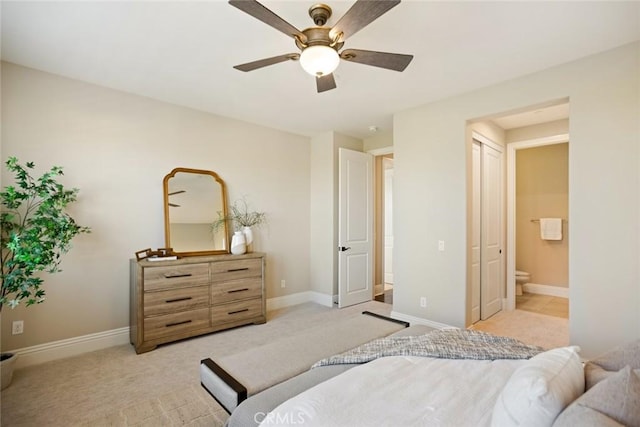 2282 E Rosecrans Ct, Brea, CA 92821 - bedroom with light carpet, ensuite bath, and a ceiling fan