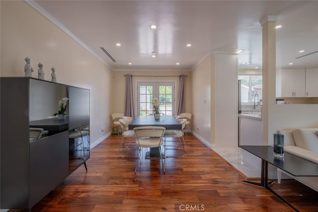 1741 Wabasso Way, Glendale, CA 91208 - living room with ornamental molding, wood finished floors, ornate columns, and recessed lighting