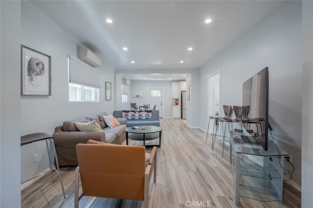 1741 Wabasso Way, Glendale, CA 91208 - living area featuring a wall unit AC, light wood-type flooring, recessed lighting, and healthy amount of natural light