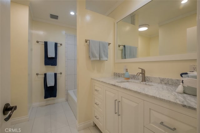 1741 Wabasso Way, Glendale, CA 91208 - bathroom featuring vanity, ornamental molding, tile patterned flooring, recessed lighting, and shower / bath combination