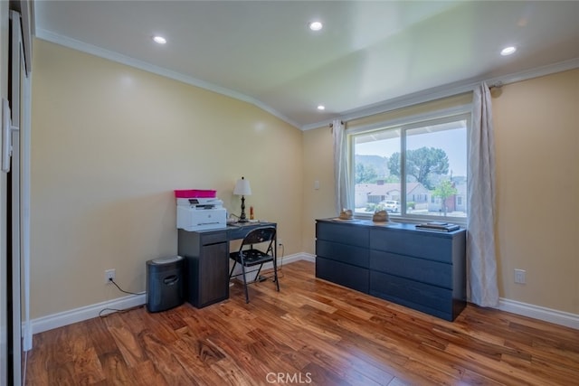 1741 Wabasso Way, Glendale, CA 91208 - office space with crown molding, wood finished floors, and recessed lighting