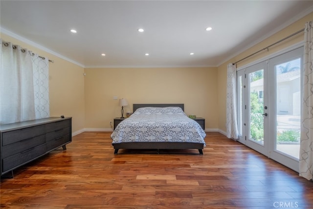 1741 Wabasso Way, Glendale, CA 91208 - bedroom featuring crown molding, access to outside, wood finished floors, and recessed lighting