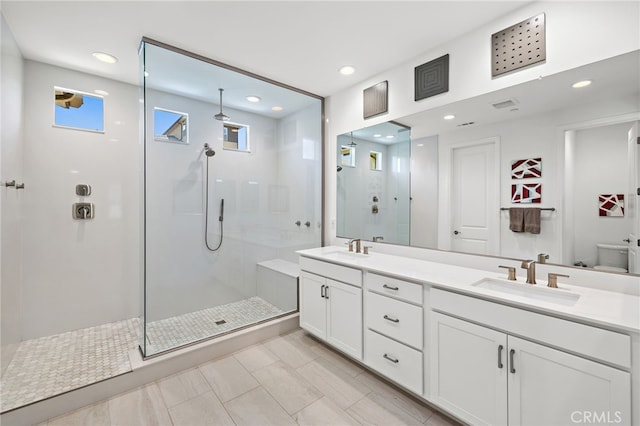 3372 Ivy Way, Rancho Mission Viejo, CA 92694 - full bathroom with walk in shower, double vanity, recessed lighting, and tile patterned flooring
