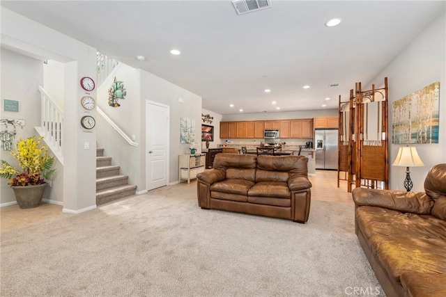29306 St Andrews, Lake Elsinore, CA 92530 - living area with recessed lighting, light colored carpet, and stairs