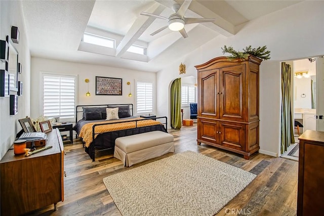 1001 Gibralter Rd, Landers, CA 92285 - bedroom with beam ceiling, dark wood finished floors, and coffered ceiling