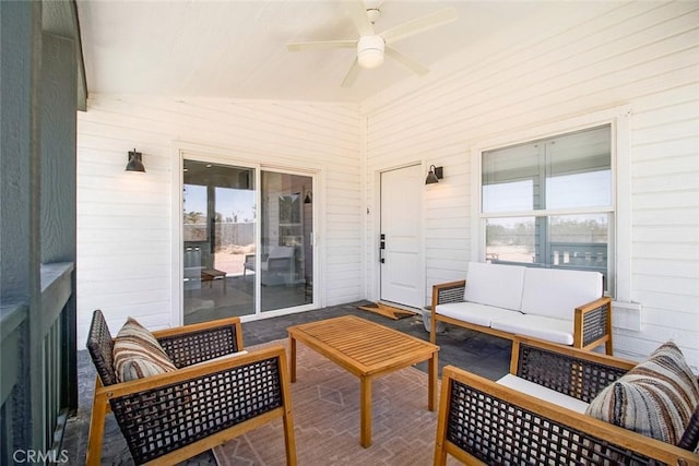 1001 Gibralter Rd, Landers, CA 92285 - view of patio / terrace featuring a ceiling fan and an outdoor living space
