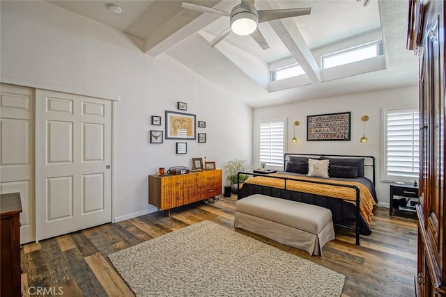 1001 Gibralter Rd, Landers, CA 92285 - bedroom with dark wood finished floors and ceiling fan