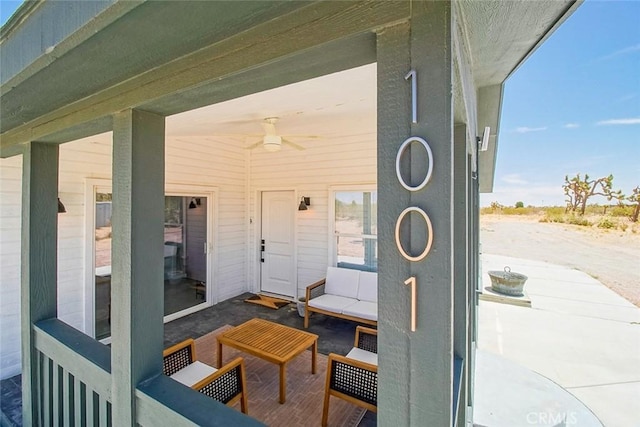 1001 Gibralter Rd, Landers, CA 92285 - view of patio / terrace featuring ceiling fan and an outdoor hangout area