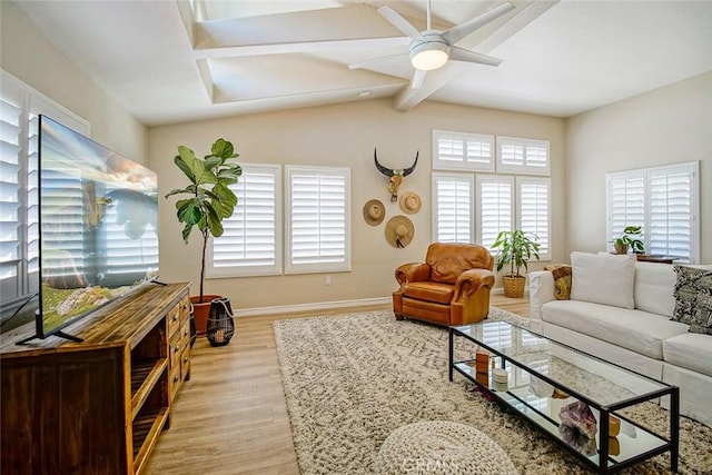 1001 Gibralter Rd, Landers, CA 92285 - living room featuring light wood-style flooring and a ceiling fan