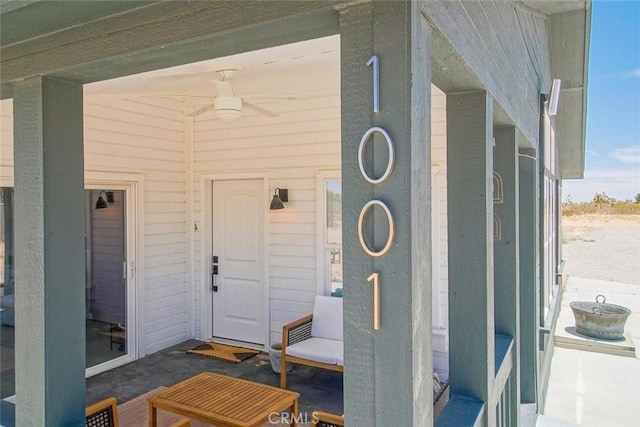 1001 Gibralter Rd, Landers, CA 92285 - view of exterior entry with ceiling fan