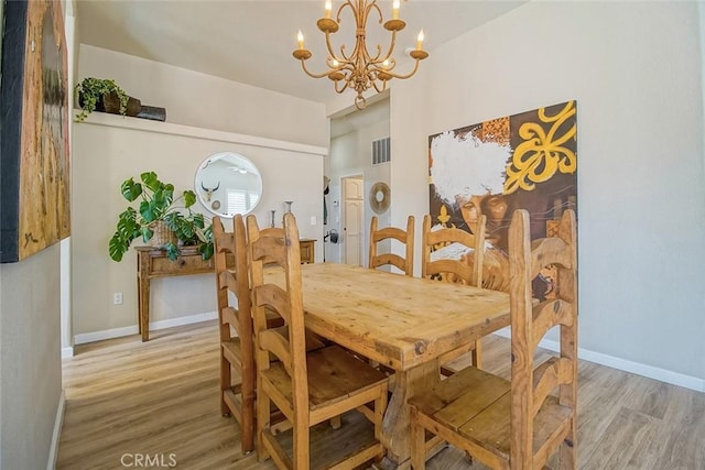 1001 Gibralter Rd, Landers, CA 92285 - dining room featuring light wood-style flooring and a chandelier