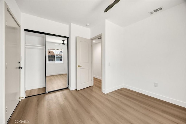 5336 Stratford Rd, Los Angeles, CA 90042 - unfurnished bedroom with light wood-style flooring, a closet, and a ceiling fan