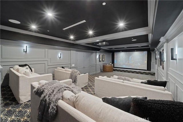 17528 Jayden Ln, Encino, CA 91316 - cinema with a decorative wall, crown molding, and recessed lighting