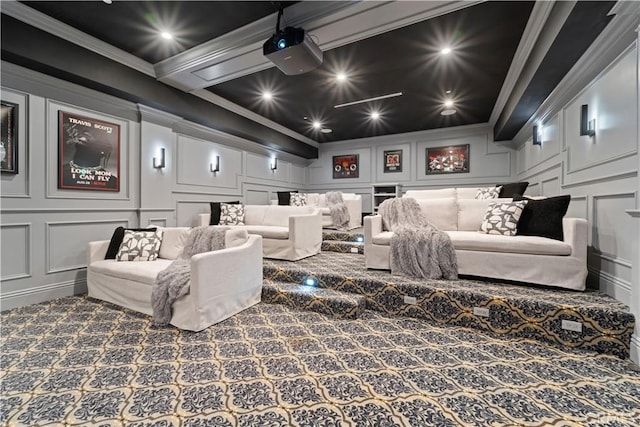 17528 Jayden Ln, Encino, CA 91316 - cinema room featuring a decorative wall, crown molding, and recessed lighting