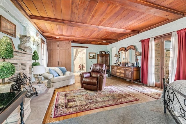 5729 Grandview Ave, Yorba Linda, CA 92886 - living area featuring a wooden ceiling with exposed beams and wood-type flooring