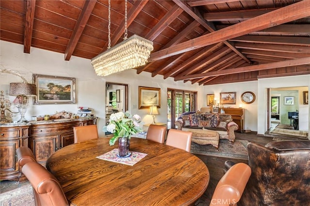 5729 Grandview Ave, Yorba Linda, CA 92886 - dining area featuring wooden ceiling and a chandelier