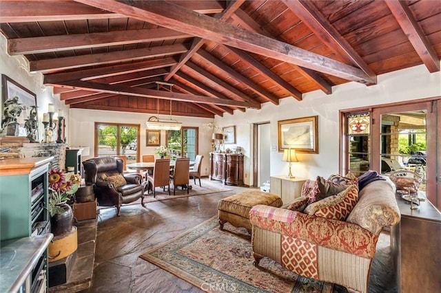 5729 Grandview Ave, Yorba Linda, CA 92886 - living area with stone tile flooring and wood ceiling