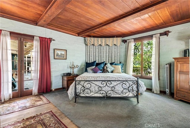5729 Grandview Ave, Yorba Linda, CA 92886 - bedroom with a wood ceiling with exposed beams, access to outside, and wood finished floors