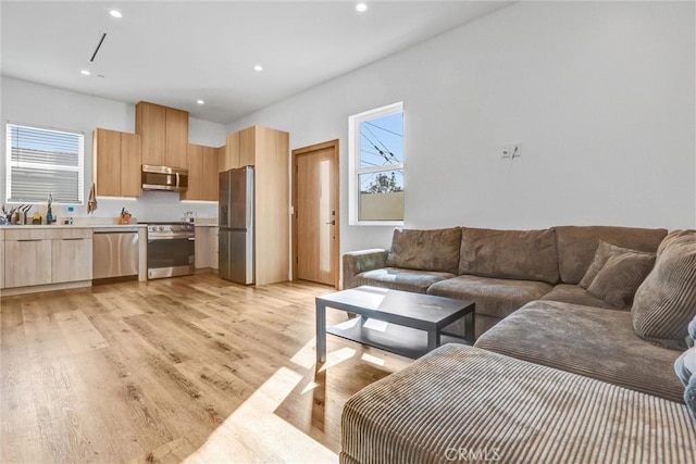 6904 Corbin Ave, Reseda, CA 91335 - living area featuring healthy amount of natural light, light wood-style flooring, and recessed lighting