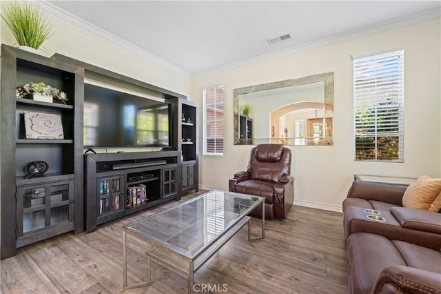28549 Oakhurst Way, Temecula, CA 92591 - living room featuring ornamental molding and wood finished floors