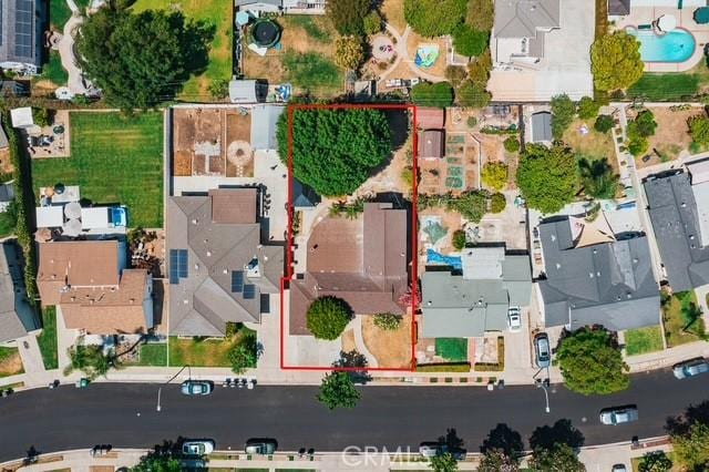 647 Magnolia Ave, Brea, CA 92821 - aerial view of residential area with property parcel outlined