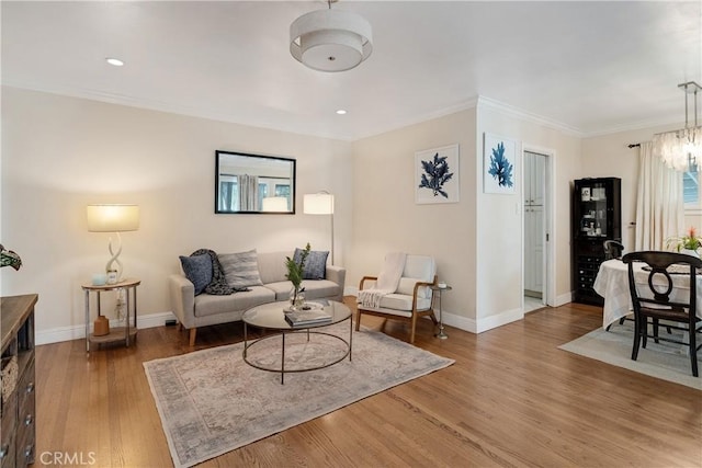 20108 Wayne Ave, Torrance, CA 90503 - living room featuring ornamental molding, wood finished floors, a chandelier, and recessed lighting