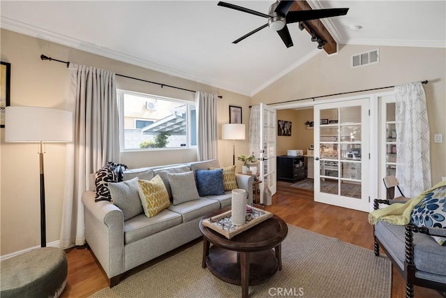 20108 Wayne Ave, Torrance, CA 90503 - living room featuring french doors, wood finished floors, and a ceiling fan