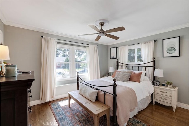20108 Wayne Ave, Torrance, CA 90503 - bedroom with ornamental molding, dark wood-style flooring, and a ceiling fan