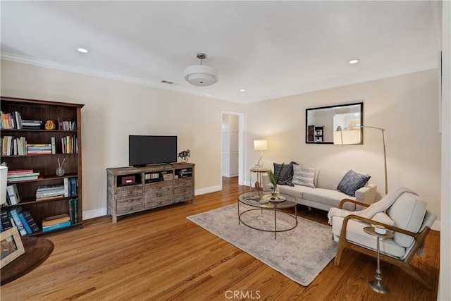 20108 Wayne Ave, Torrance, CA 90503 - living room with crown molding, wood finished floors, and recessed lighting
