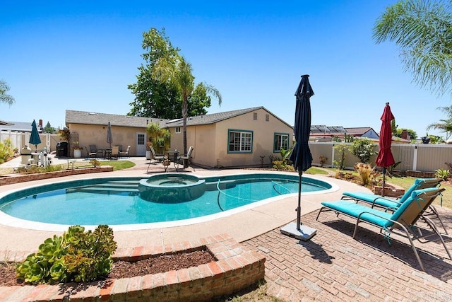 10048 Waynecrest Ln, Santee, CA 92071 - view of pool featuring a patio area, a fenced backyard, and a pool with connected hot tub