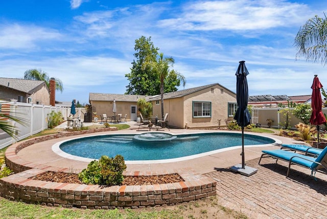 10048 Waynecrest Ln, Santee, CA 92071 - view of pool featuring a fenced backyard, a patio, and a pool with connected hot tub