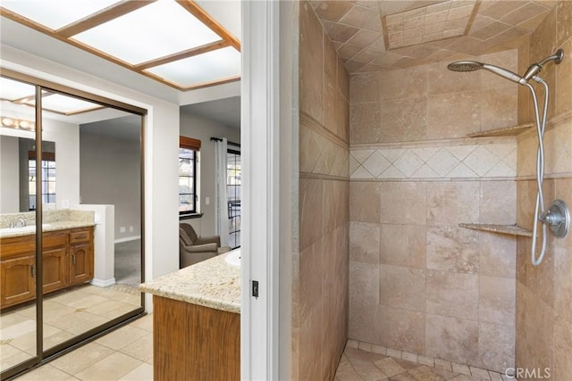 320 Casa Real Pl, Nipomo, CA 93444 - full bathroom with vanity, a tile shower, and tile patterned flooring