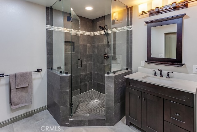 19520 Bermudas St, Porter Ranch, CA 91326 - full bath featuring a stall shower, vanity, and tile patterned floors