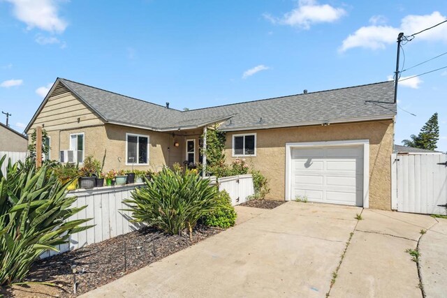 3443 Trophy Dr, La Mesa, CA 91941 - single story home with stucco siding, driveway, a shingled roof, and a gate